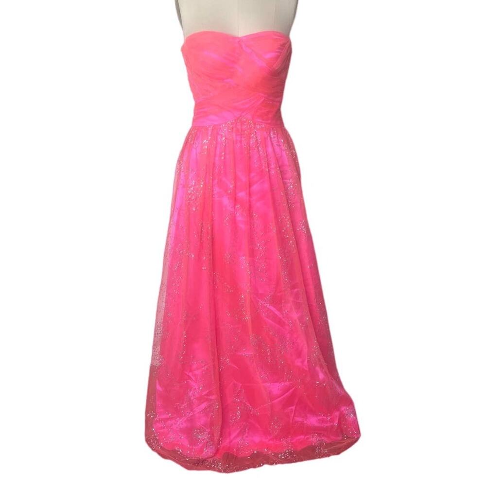 Hailey Logan by Adrianna Papell Pink Silver Strapless Sparkle Party Dress 3/4